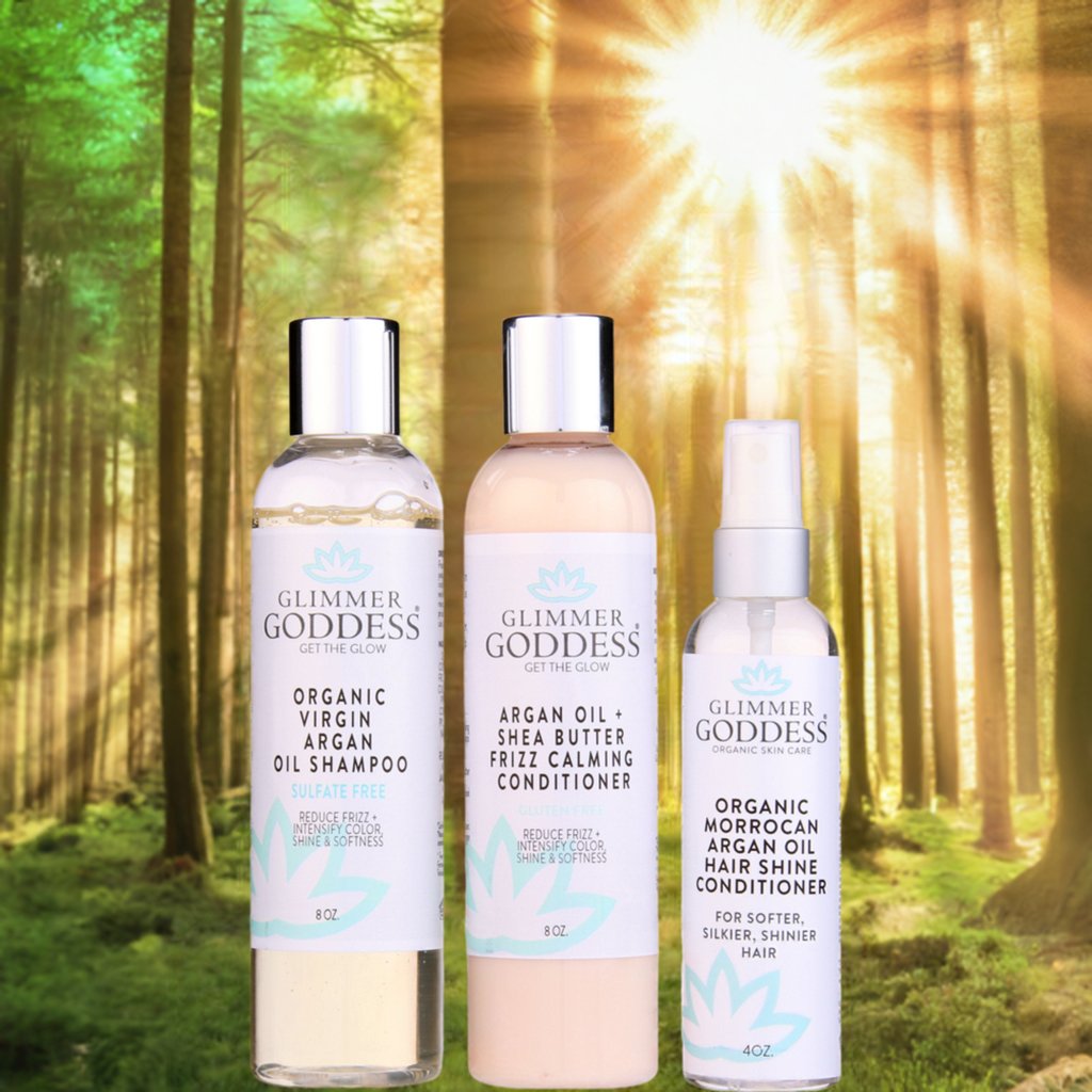 Organic Argan Oil Hair Treatment Trio, Hydrating Shampoo, Deep Conditioner, and Hair Shine Spray-1