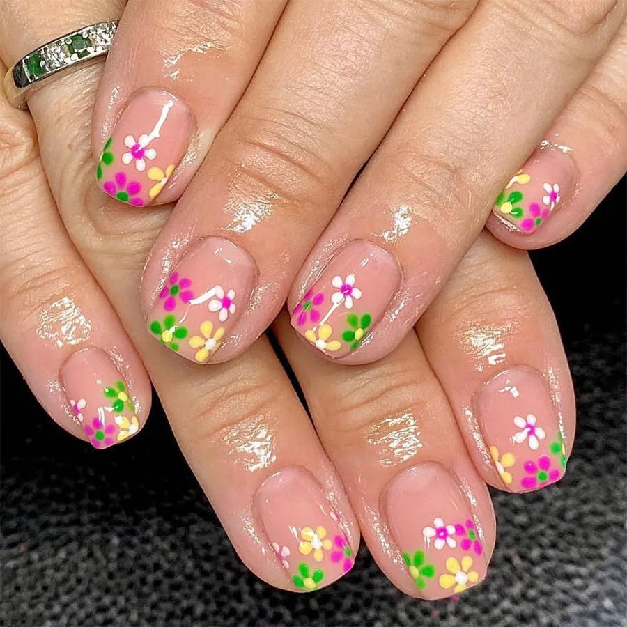 24 Pcs Cute Mini Flower Press On Nails-2