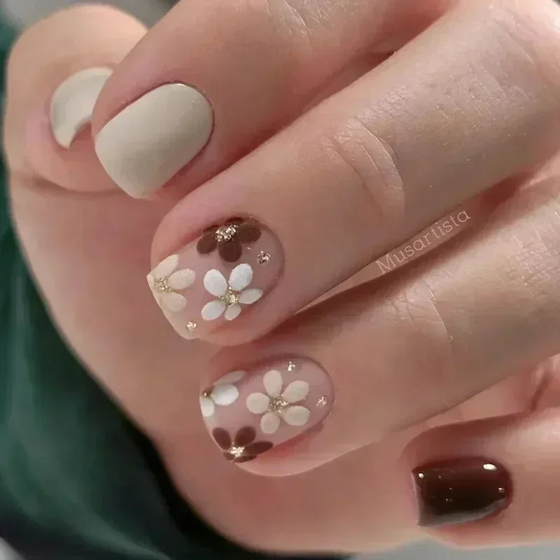 24 Pcs Cute Mini Flower Press On Nails-9