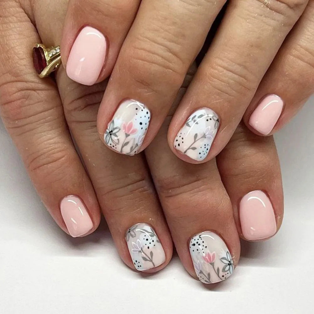 24 Pcs Cute Mini Flower Press On Nails-17