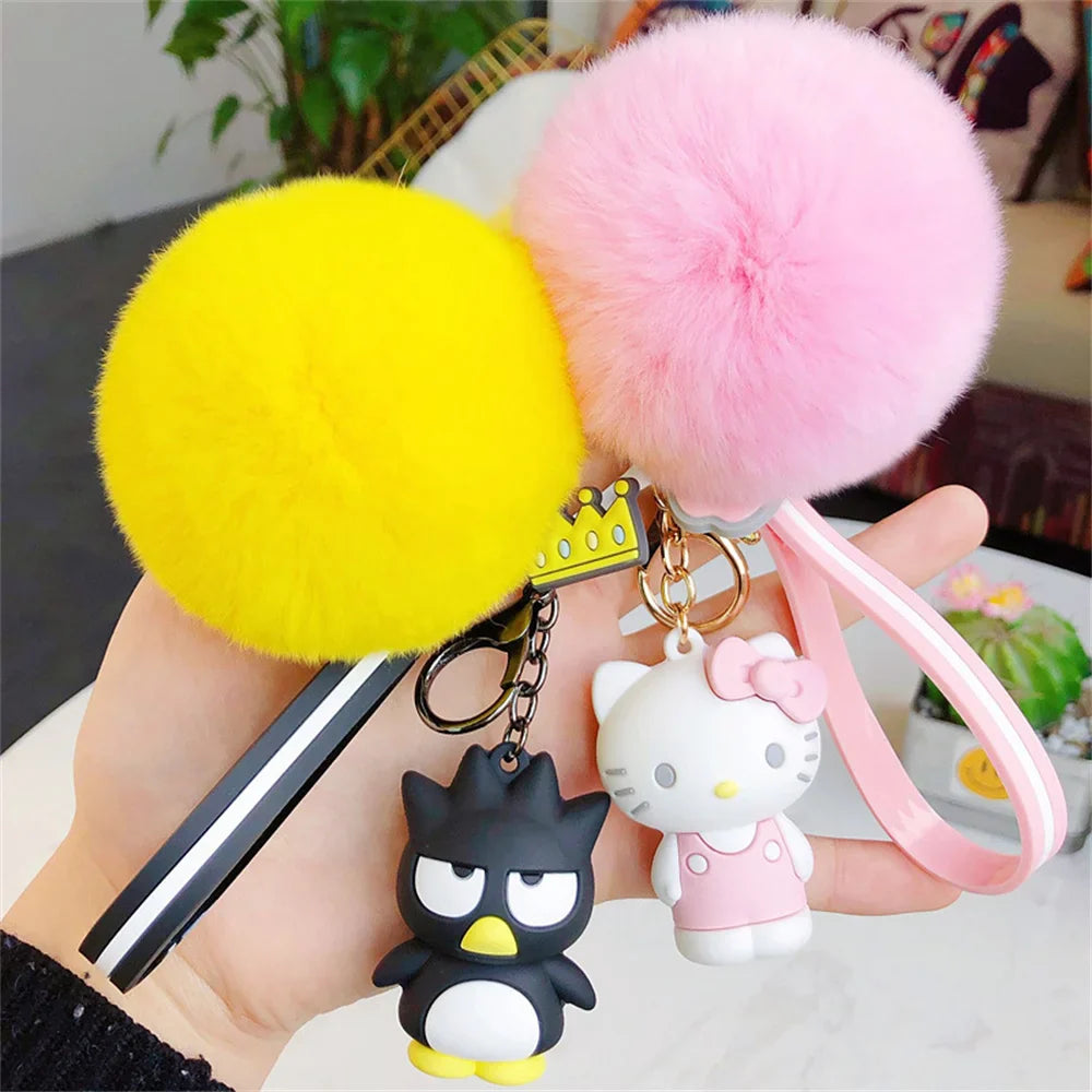 Cute Sanrio Kuromi Keychains with Fur Ball-2